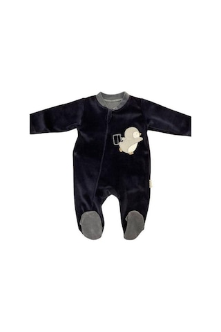 Bebidof Erkek Bebek Fermuarlı Penguenli Kadife Tulum-15244 Lacivert
