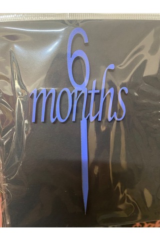 Delux Serisi Ay Kutlaması Hatıralık Eğlence 6 Month Mavi Ahşap Pasta Üzeri Süs