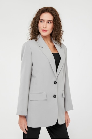 Gri Kadın Düğmeli Blazer Ceket 001
