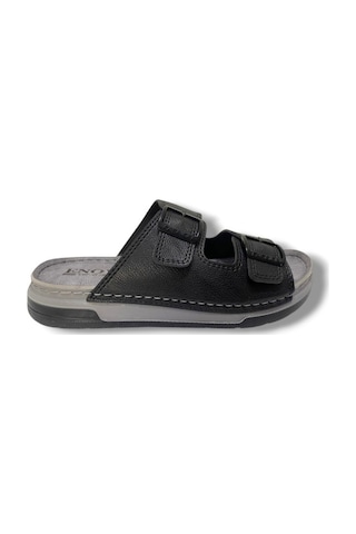 Enova M253-0202-25 Deri Anatomik Soft Çift Bant Erkek Terlik Siyah