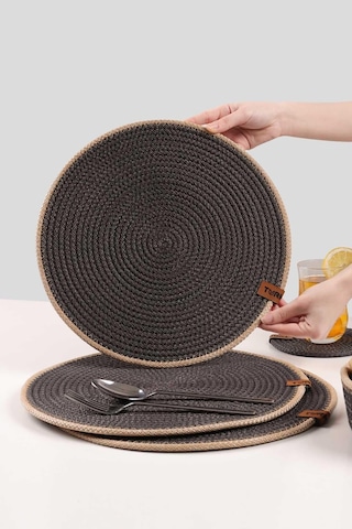 6 Adet Jüt Supla / Amerikan Servis Lux Sunum Tabak Altlığı, Sunum Supla Çeyiz Takımı Örgü Tabak Altı Yanmaz Antrasit