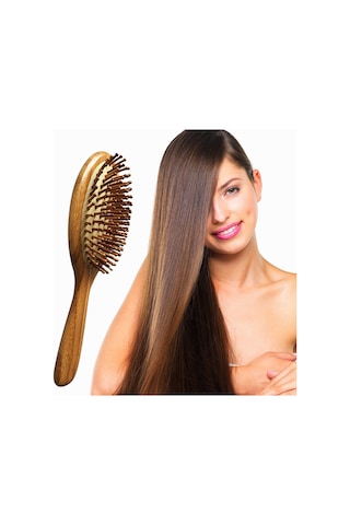 Lemestar Ahşap Saplı Hava Yastıklı Saç Tefeni - Saç Dolaşımı Artırıcı, Statikten Koruyucu, Tüm Saç Tiplerine Uygun Masajlı Tarak