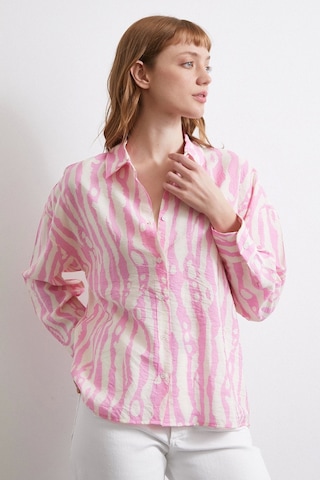 Never More Zebra Desen Modal Gömlek Pembe Pembe