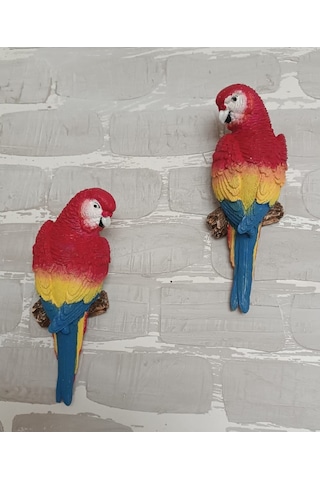 2 Adet Kırmızı El Boyaması Muhabbet Kuşu Duvar Balkon Bahçe Süsü