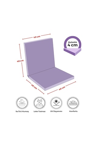 6'li Arkalıklı Sandalye Minderi Su Yağ İtici Sırtlıklı Fermuarlı Bağcıklı Yıkanabilir Balkon Bahçe 40x40 Lila Çok Renkli