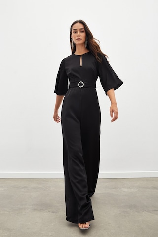 Sateen Kemerli Krep Tulum - Siyah-134836 Siyah