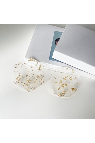 Altın Varak Akrilik Bardak Altlıkları 6 Adet İçecekler İçin İskandinav Tarzı, 9.5cm Şeffaf