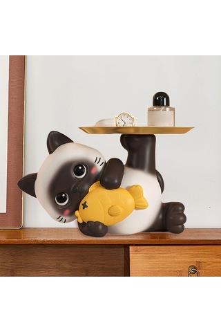 Homyl Reçine Kedi Anahtar Tepsisi Çok Amaçlı Masa Dekorasyonu 20,5 Cm X 13 Cm X 14 Cm