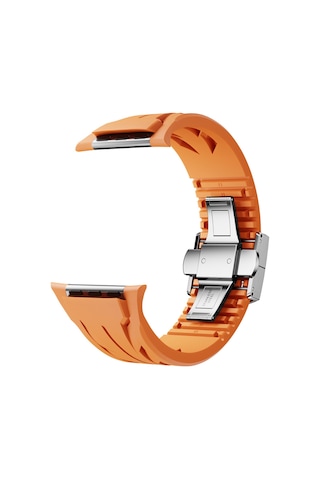 Apple Watch Ultra 49mm Uyumlu Krd-127 Metal Tokalı Silikon Kordon Turuncu