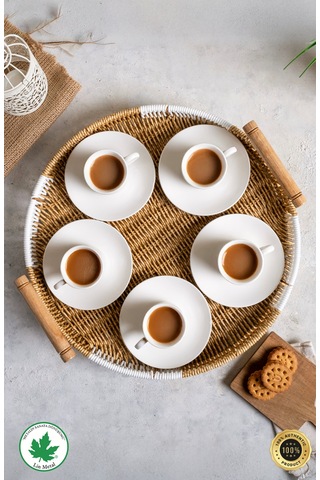 Yuvarlak Hasır Tepsi - Çift Renkli - 35 Cm Kahverengi