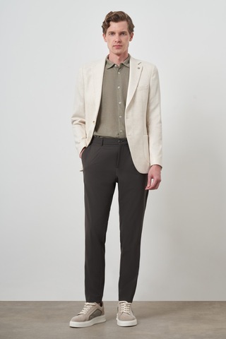 Morven Erkek Bej Keten Trend Slim Fit Mono Yaka Ceket 25ys002004653 Bej