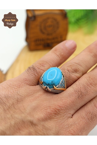 Firuze-turkuaz Taşlı Mikro Zirkon Motifli 925 Ayar Gümüş Erkek Yüzük 201024908 Gümüş
