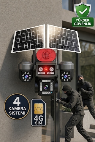 Viva Sim-840 Çift Güneş Panelli 4g Sim Kartlı Kablosuz 4 Lensli Güvenlik Kamerası 16mp Ptz 128gb Hafıza Kart Dahil Dahil