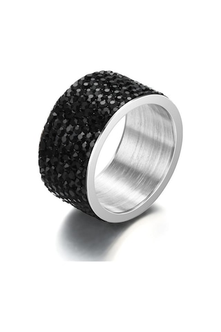 Yüzük Moda Paslanmaz Çelik Yüzük Elmaslı Kadın Eklemli Yüzük Tam Elmaslı Yüzük Takı Adm Siyah