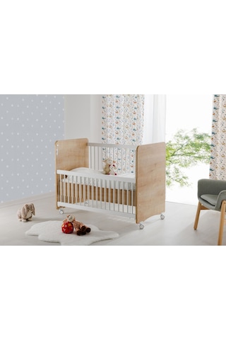 Bw1066 - Pratik Kademeli Anne Yanı Tekerlekli Beşik Ahşap 60x120 Ahşap