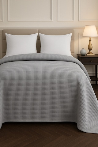 Renkli Gofret Desen Çift Kişilik Yatak Örtüsü Otel Pike 200x230cm Gri