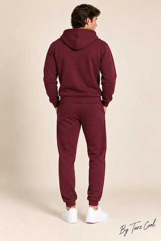 Tarz Cool Erkek 3 İplik Şardonlu Pamuklu Fermuarlı Kapüşonlu Eşofman Takımı Basic Jogger Alt Üst Takım Bordo