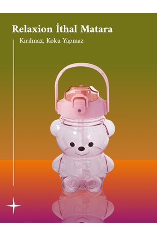 Relaxion Boyun Askılıklı, Hediyeli, İthal Lüx Pembe Ayıcıklı Matara 1100 Ml. 449 Açık Pembe