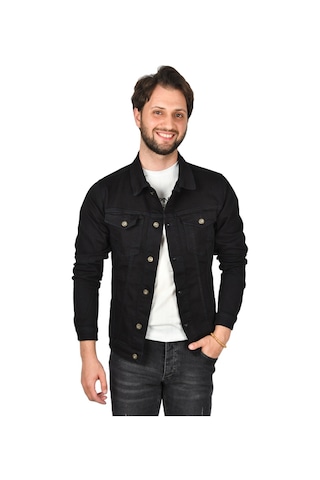 Deepsea Erkek Koyu Lacivert Slim Fit Likralı Kot Ceket Jean Ceket 2201007 False Koyu Lacivert