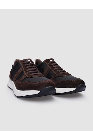 %100 Hakiki Deri Kahverengi Süet Bağcıklı Erkek Sneaker-kahverengi Kahverengi