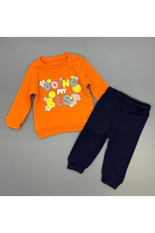 Kız Bebek Baskılı Çıt Çıtlı Alt Üst İkili Gündelik Takım 6-18 Ay Turuncu