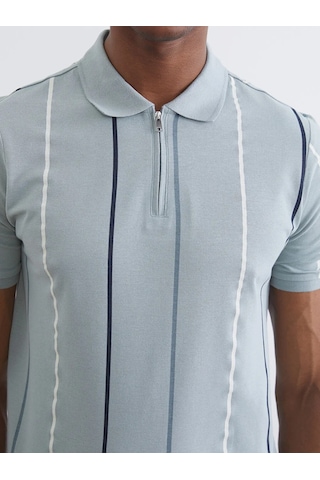 Lc Waikiki Yeşil Polo Yaka Çizgili Pike Erkek Tişört