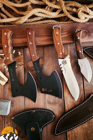 4 Lü Outdoor Balta Bıçak Set Kamp Baltası Bıçak Nacak Seti