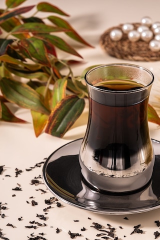 Mest Eva Titanyum Platin 12 Parça 6 Kişilik Çay Bardağı Seti 132 Cc - Lüks Ve Zarif Tasarım Platin