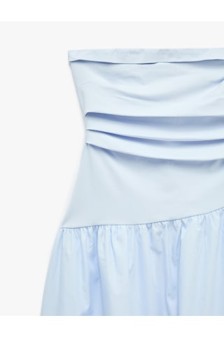 Koton Koton X Sibil Çetinkaya - Drape Detaylı Straplez Midi Elbise Mavi 6sak80121uk