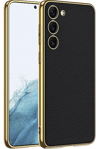 Galaxy S23 Plus Kılıf Deri Görünümlü Kenarları Elektroplating Kaplama Zore Fizyon Kapak Siyah