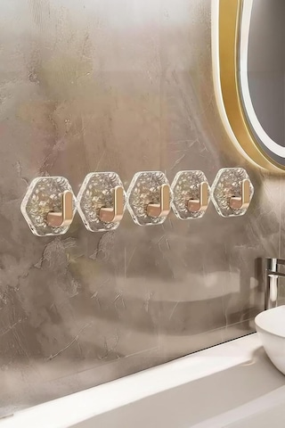 Safestore Altın Renkli Kendinden Yapışkanlı Buz Desen Duvar Askısı, Banyo Ve Mutfak İçin Askı, 5'li Set, Altıge Çok Renkli