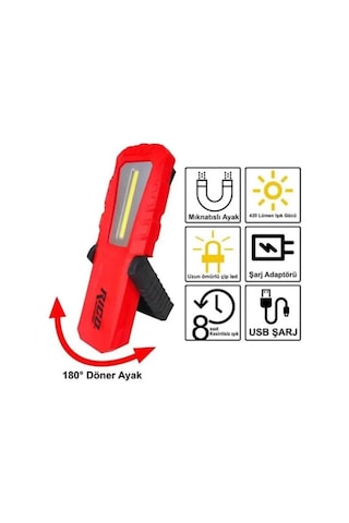 Rico 013-RC0038 420 Lümen Şarjlı Mıktanıslı Led El Feneri Kırmızı - Siyah