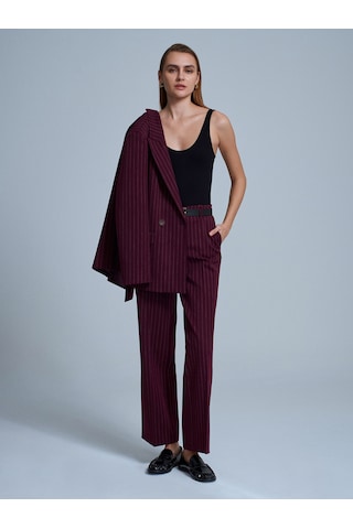 Dilvin 72235 Kemerli Düz Kesim Pantolon-bordo Bordo