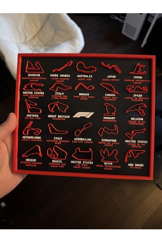 F1 Pistleri 3d Çerçeve - Formula 1 Yarış Pisti Dekoratif Tablo Siyah