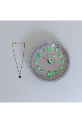 Time Gold Fosforlu Duvar Saati Çap22cm Altın Rengi Kolye Hediyeli