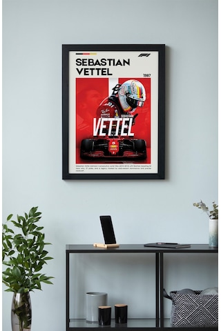 Sebastian Vettel Ahşap Çerçeveli Poster Tablo 4x Dünya Şampiyonu Tasarım