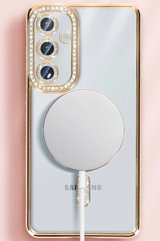 Samsung Uyumlu Galaxy S25 Kılıf Joke Simli Magneticsafe Kılıf Altın