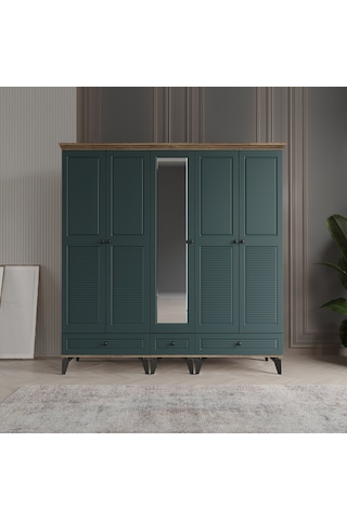 Beenal Nisa 5 Kapaklı Gardırop Dolap 200cm Atlantik Çam - Yeşil