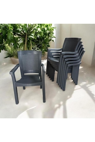 6 Adet Napoli Kalın Bacaklı Kollu Sandalye Koltuk Antrasit Antrasit