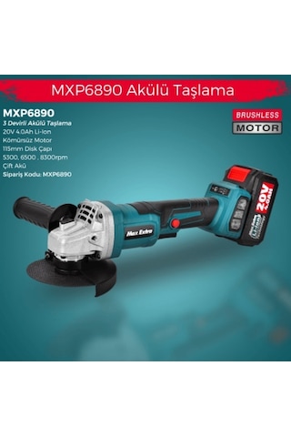 Max Extra MXP6890 115 MM 20 V 4 Ah. Çift Akü Devir Ayarlı-44751 Akülü Avuç Taşlama