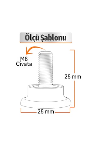 10 Adet Bingo Rotil Ayak Ayakları M8 Civatalı 8 Mm Siyah Profil Ayağı 2.5 Cm 6395751