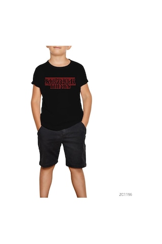 Stranger Things Logo Outline Siyah Çocuk Tişört Siyah