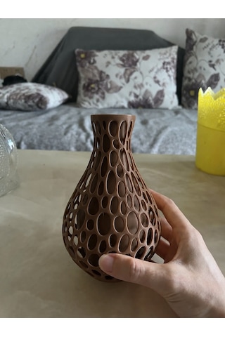 Northcity 3d Baskı Petek Dokulu Vazo - Delikli Dekoratif Vazo-kahverengi Açık Kahverengi