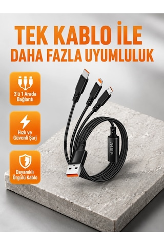 3 Ü 1 Arada Şarj Kablosu Type-c İos Android Uyumlu Hızlı Ve Güvenli Şarj 94911200