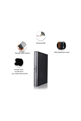 Zyzqstore Siyah Yeni Moda Paslanmaz Çelik 10 Kart Kapasitesi Erkek Cüzdan & Kartlık D Cüzdan Siyah