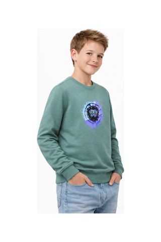 Baglan Erkek Çocuk Ön Arka Baskılı Sweatshirt Bgl-st05230 Açık Yeşil