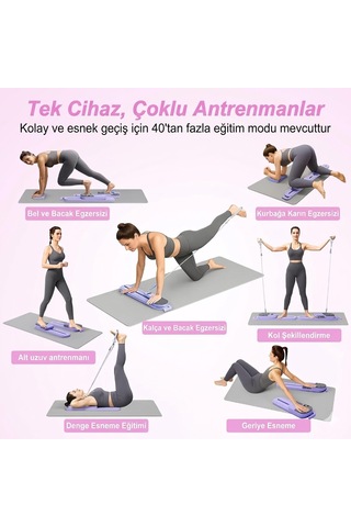 Fonksiyonlu Hareketli Pilates & Mekik Tahtası - Raylı Sistemli Tüm Vücut Kondisyon İstasyonu Mor