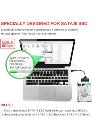 Usb 3.0 2.5 Inç Sata 4706P Ssd Hdd Hard Disk Kutu Kablosu 50Cm