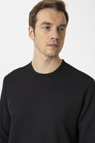 Süvari Siyah Slim Fit Armürlü Bisiklet Yaka Sweatshirt