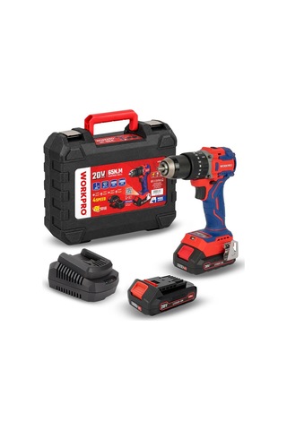Workpro Wp390019 20volt 2.0ah Li-ion 65nm. Çift Akülü Kömürsüz Profesyonel Şarjlı Darbeli Matkap